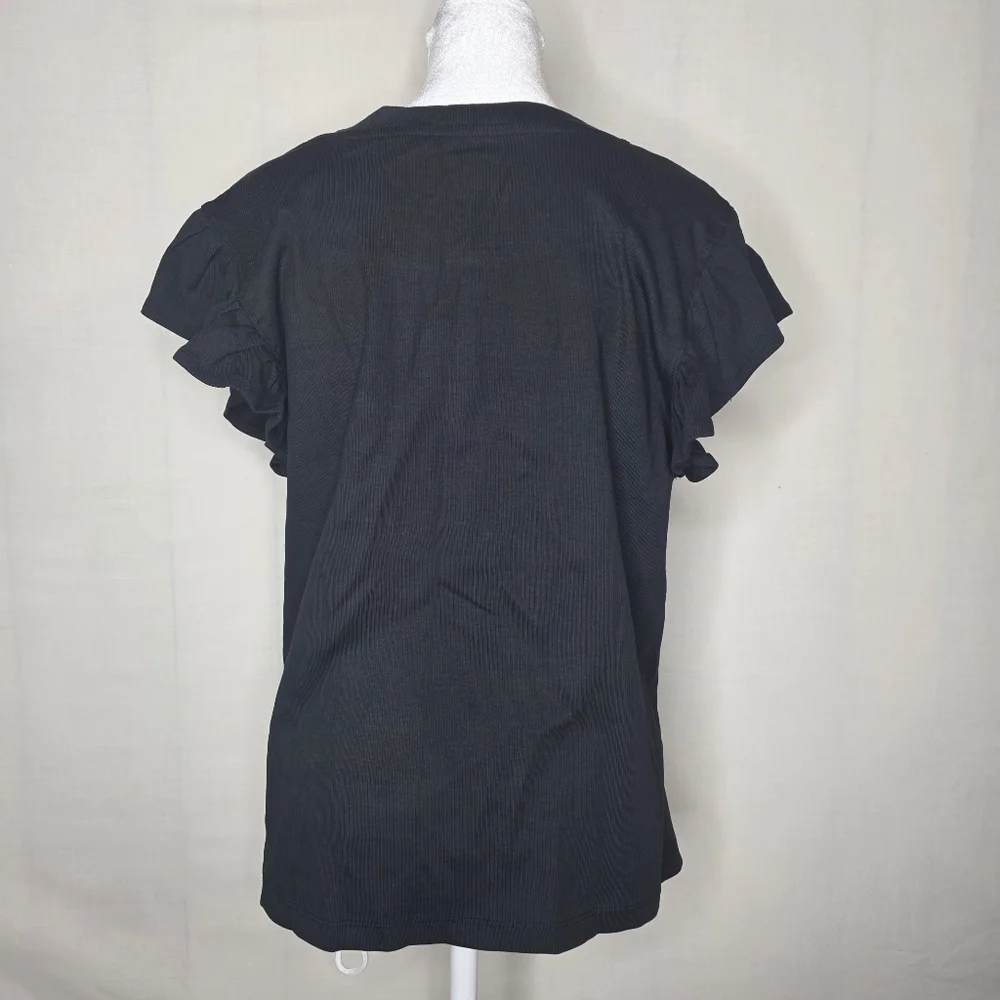 Lands' End Outfitters Ladies' Black Scoop Neck Ruffle Sleeve Blouse Petite Large - Picture 3 of 6